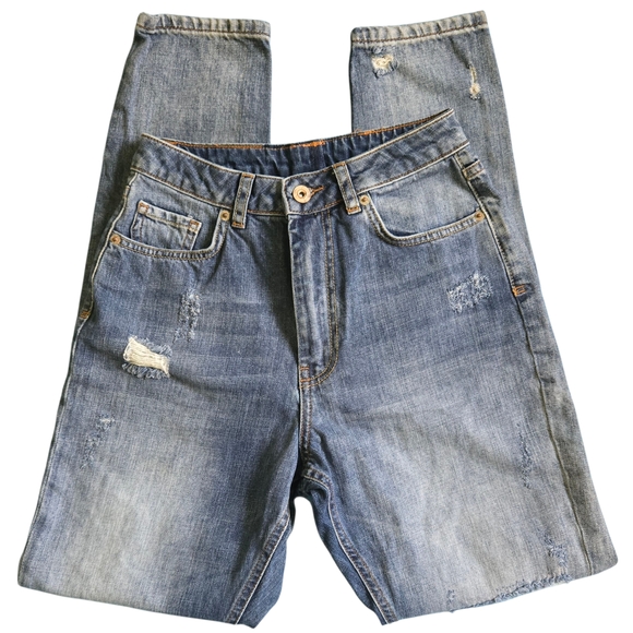 Missguided Relaxed Fit Blue Jeans High-Rise Distressed - Picture 1 of 9